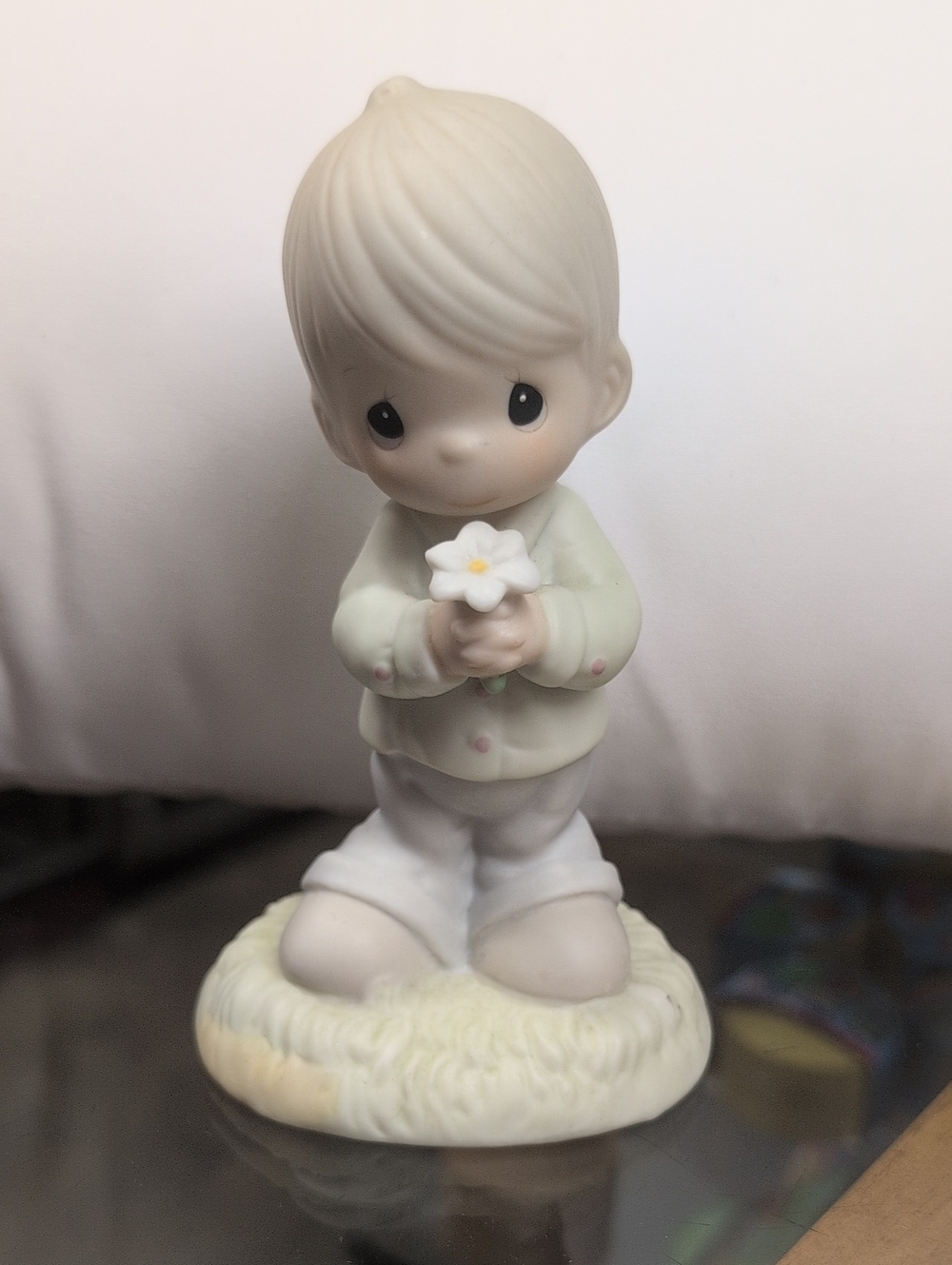 Precious Moments Figurine Boy Holding Flower "Mommy, I Love You"